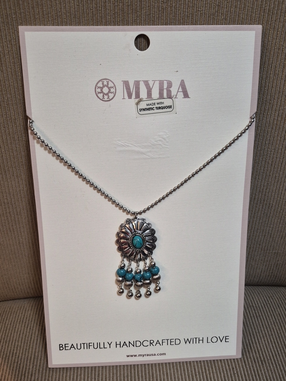 Myra Bag Silver-Tone Turquoise Beaded Floral Dangle Necklace